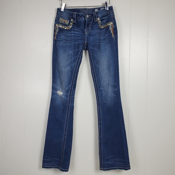 Miss Me embrroidered, rhinestone, studded signature boot cut jeans size 25 - Picture 14 of 14